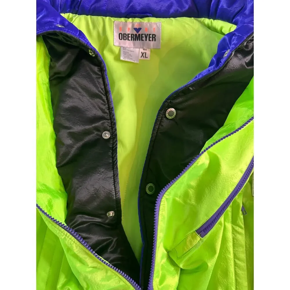 Vintage Obermeyer Ski Jacket Neon Green Purple Mens XL Retro 90s Pullover Coat